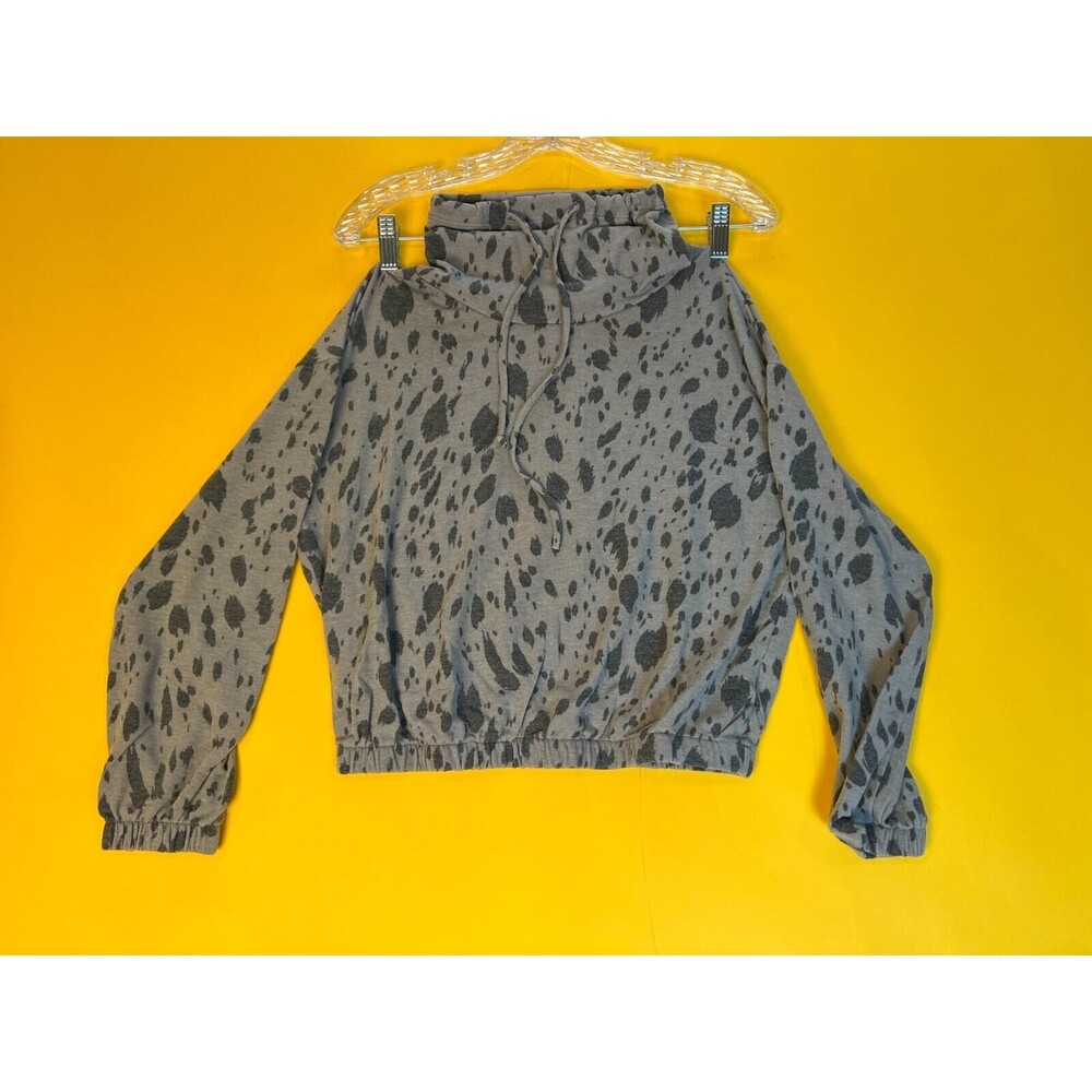 Lush Turtleneck Drawstring Sweatshirt Top Womens S Grey Leopard Long Sleeve NWT